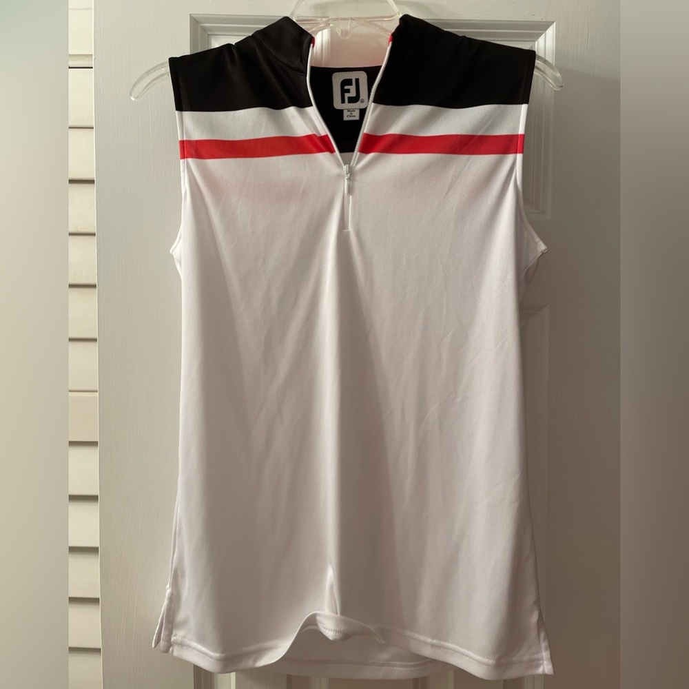 FootJot Ladies Sleeveless Polo - white/black/red, size M - never been worn!